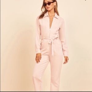 Reformation Ricky Denim Jumpsuit in Dusty Rose